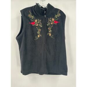 Baxter & Wells Womens Size Large Embroidered Fleece Vest Red Cardinals Pinecones